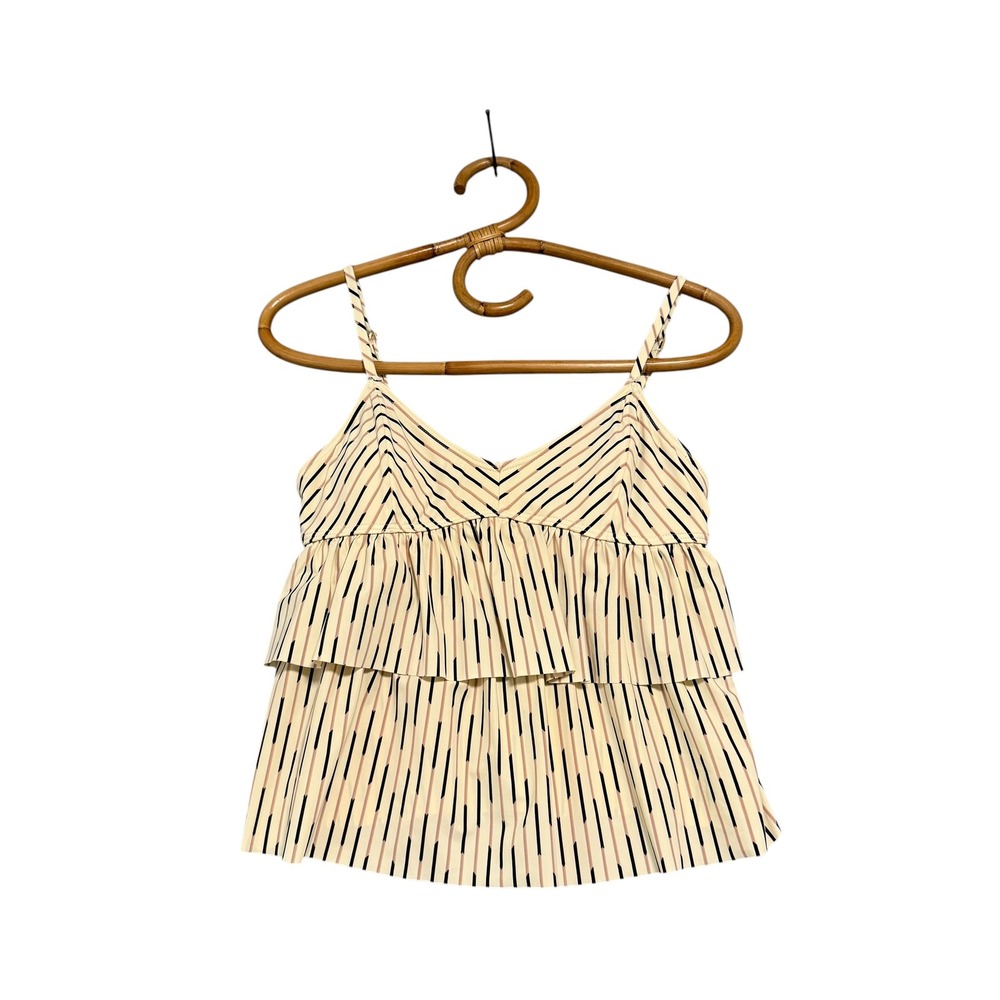 Marc By Marc Jacobs | Beige Striped Ruffle Tiered Babydoll Tankini Size S